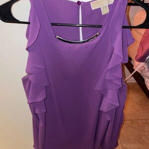 Michael Kors XS Purple Ruffled Cold Shoulder Blouse Long Sleeve